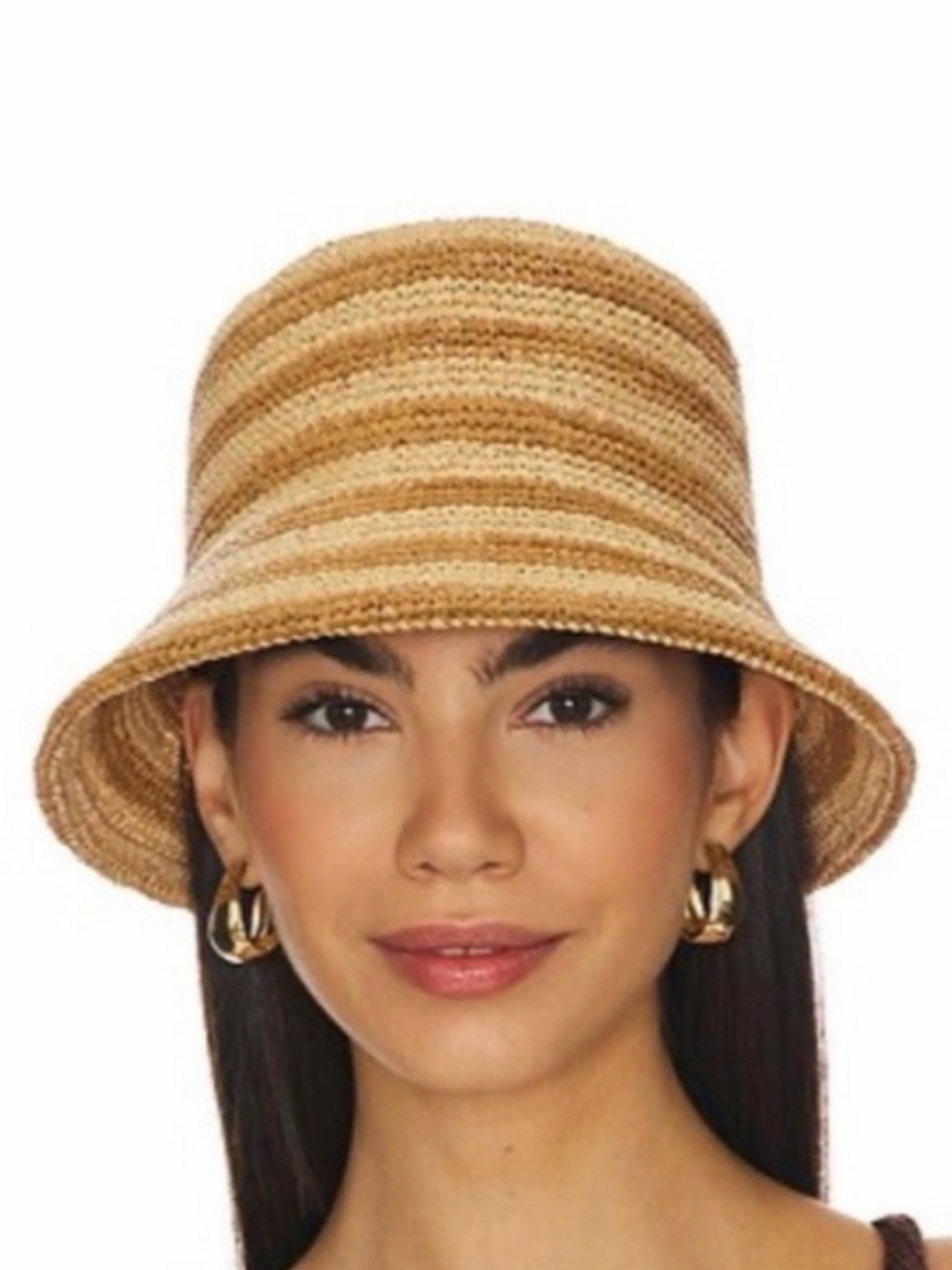 Lack of color Inca Woven Straw Bucket Hat in Mocha Stripes size M